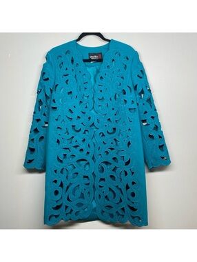 Studio B Women's Cutout Detail Formal Jacket Size 12 Teal Blue Green